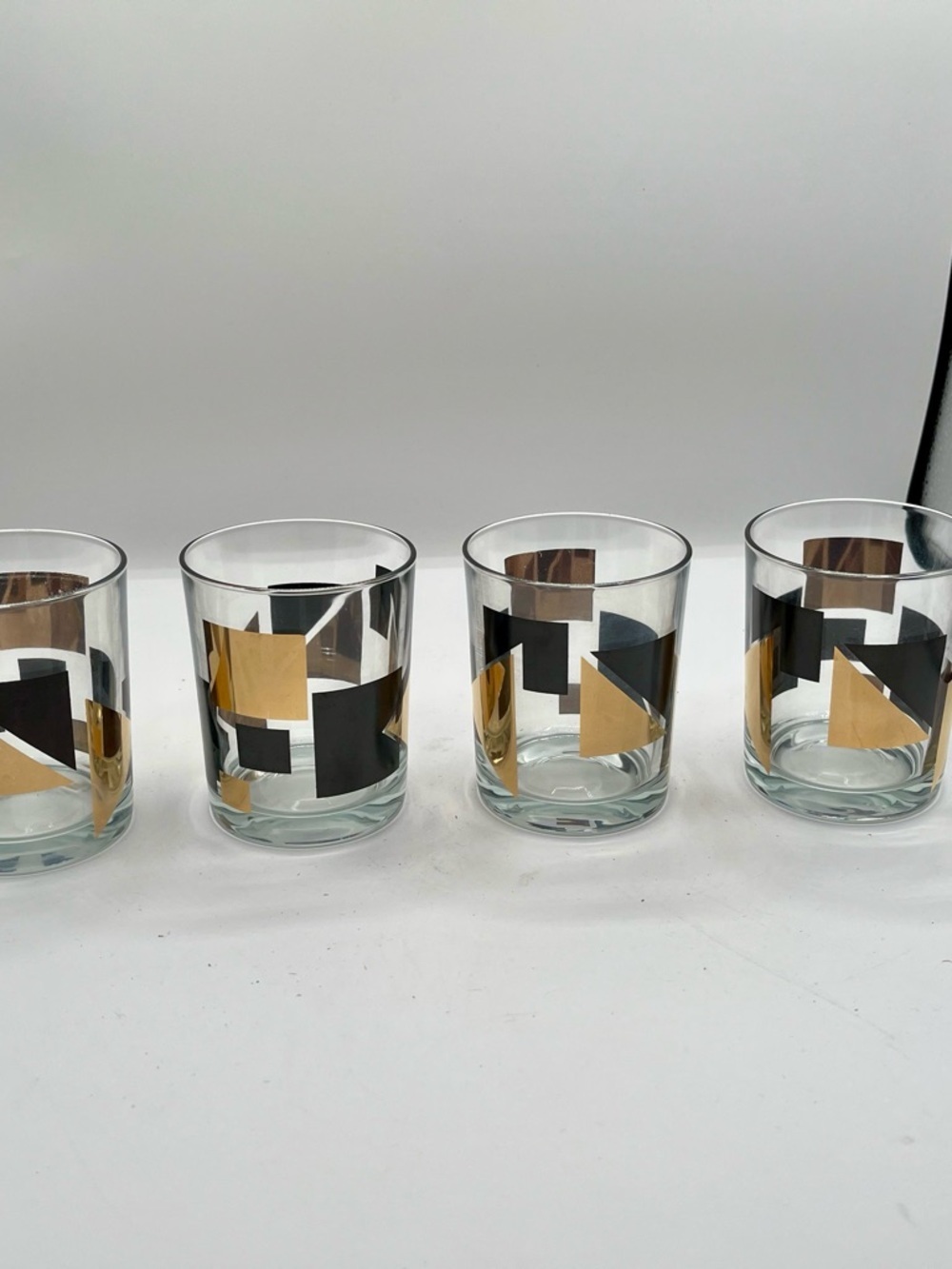 Mid-Century Modern Geometric Glass Tumblers - Black & Gold (Set of 4)